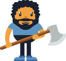 Man holding axe, illustration, vector on white background.