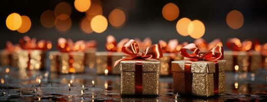 AI generated Gift boxes on the table. photo