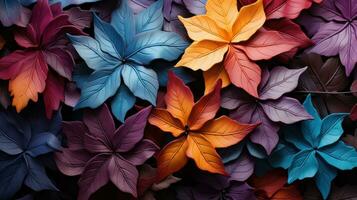 AI generated Dark autumn leaves background. photo