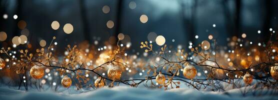 AI generated Christmas lights in the snow photo