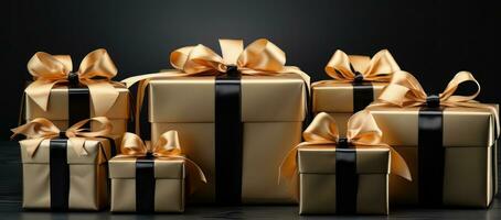 AI generated Gift box with black ribbon and bow photo
