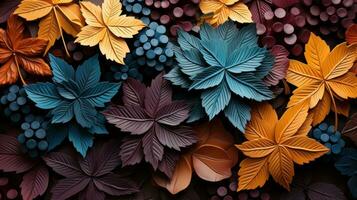 AI generated close up photo of different color maple leaves