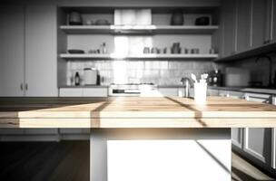 AI generated a wooden kitchen island in the kitchen photo