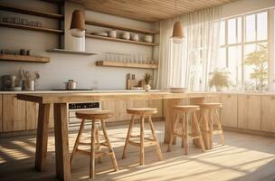 AI generated a wooden kitchen island in the kitchen photo