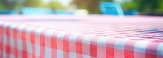 AI generated a tablecloth covered with a gingham pattern with blurred background photo