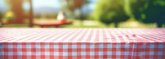 AI generated a tablecloth covered with a gingham pattern with blurred background photo