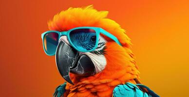 AI generated a parrot in sunglasses on an orange background photo