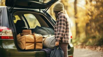 AI generated person packing their belongings into a car photo