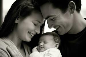 AI generated a happy couple holding their newborn baby, symbolizing the joy of welcoming a new child photo