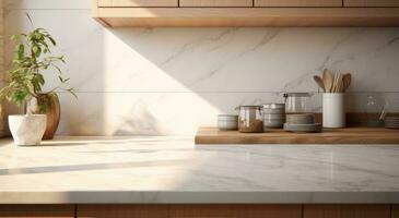 AI generated a marble counter top in a kitchen photo