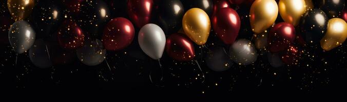 AI generated a dark background with many colorful balloons flying photo