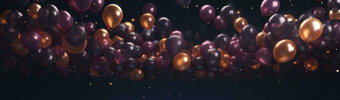 AI generated a dark background with many colorful balloons flying photo