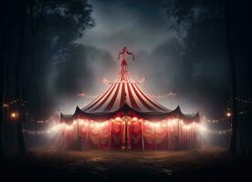 AI generated a circus tent at night with a red tent against white background photo