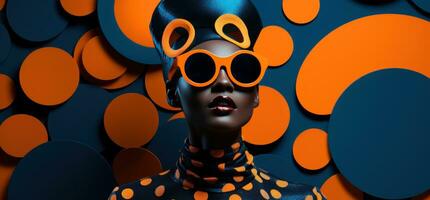 AI generated woman in orange colored circles photo