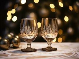 AI generated two glass glasses with gold christmas decor photo