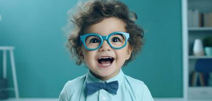 AI generated the aweinspiring childhood of a little child in glasses photo