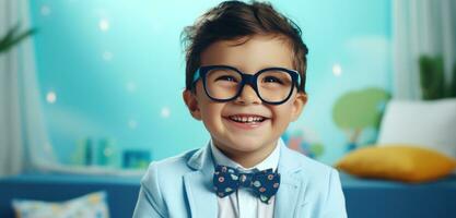 AI generated the aweinspiring childhood of a little child in glasses photo