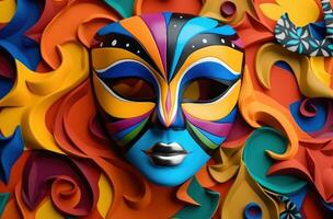 AI generated a beautiful mask on colorful background photo