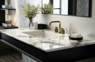 AI generated quartz countertops, sinks for home bathrooms photo
