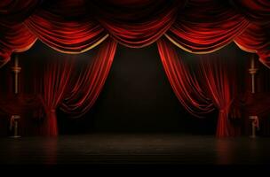 AI generated red theater stage with light and curtains photo