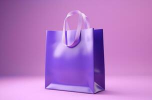 AI generated purple paper bag on a purple background photo
