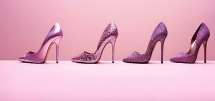 AI generated high heel shoes in a row on pink wallpaper photo