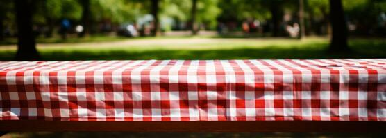 AI generated table in park on tablecloth photo