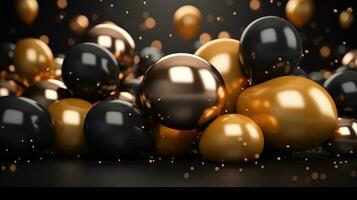 AI generated gold and black balloons on a dark background photo