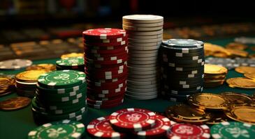 AI generated gambling casino chips and table top rule photo