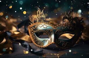 AI generated carnival masquerade mask with stars on a colorful background photo