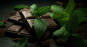 AI generated chocolate bar with mint and basil, photo