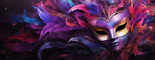 AI generated carnival mask abstract feathered black background photo