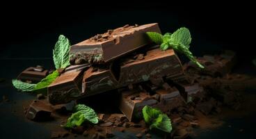 AI generated chocolate bar with mint and basil, photo