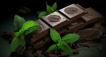 AI generated chocolate bar with mint and basil, photo
