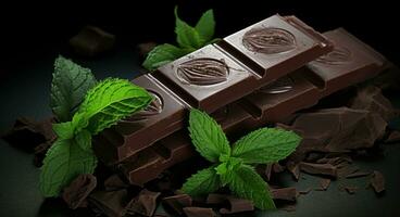 ai generado chocolate bar con menta y albahaca, foto