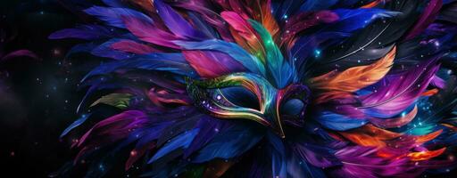 AI generated carnival mask abstract feathered black background photo