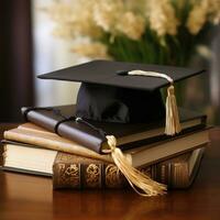 ai generado un diploma y graduación gorra, representando el difícil trabajo y Dedicación poner dentro ganador foto