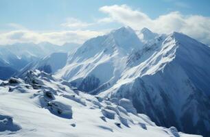 AI generated the clouds are shining over the mountains and snow covered hills photo
