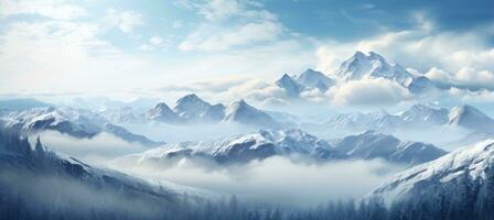 AI generated the clouds are shining over the mountains and snow covered hills photo