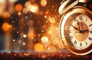 ai generado un Navidad antecedentes con reloj foto