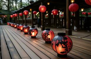 AI generated a beautiful corridor with red and light red lanterns photo