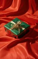 AI generated a present box on top of red cloth photo