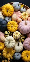 AI generated a group of colored pumpkins are sitting near each other photo