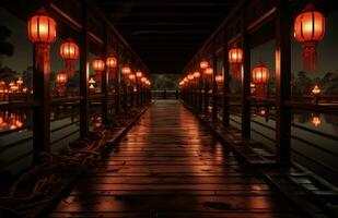 AI generated a beautiful corridor with red and light red lanterns photo