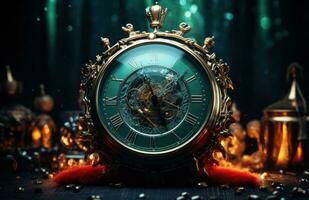 AI generated a christmas background with clock photo