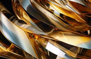 AI generated a close up image of some paper strips in gold and silver shapes photo