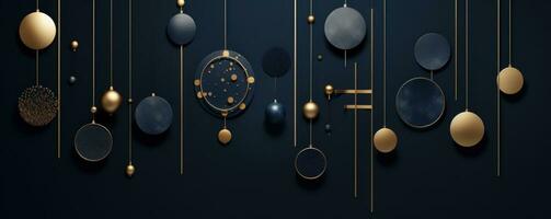 AI generated a blue and gold ornaments hang from some string photo