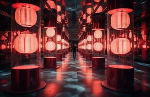 AI generated a beautiful corridor with red and light red lanterns photo