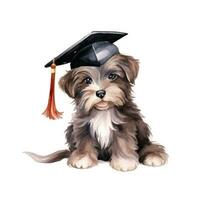 AI generated Cute watercolor dog in graduation cap isolated photo