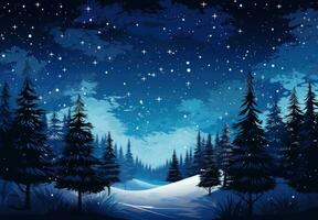 AI generated holiday tree and forest winter night scenery wallpaper photo